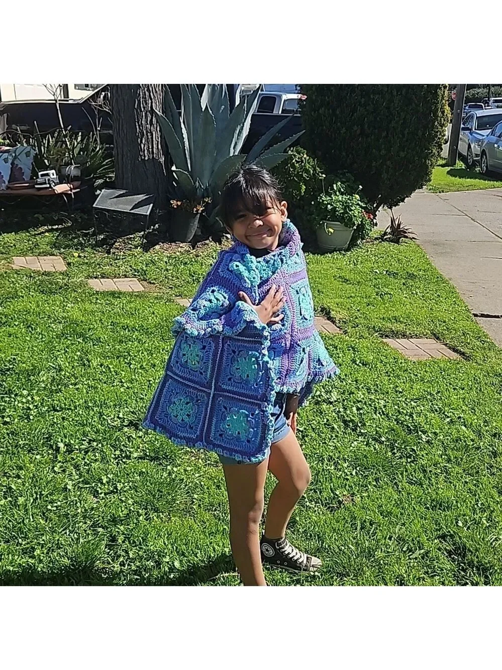 Hand Crafted Purple Blue Aqua Crochet Blanket Granny Square Throw